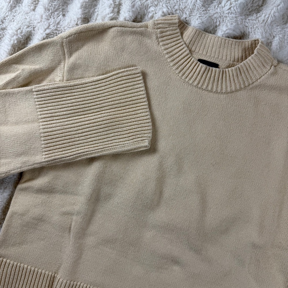 Gap Womens Beige Tan 100% Cotton Ribbed Trim Crewneck Sweater Small 1753866